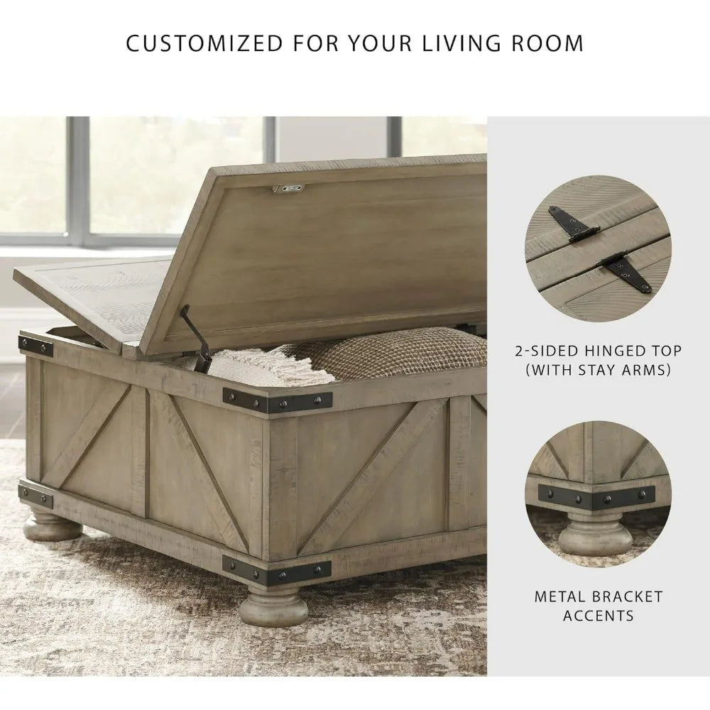 Farmhouse-Style Square Coffee Table with Lift Top Storage, Gray-Brown Finish