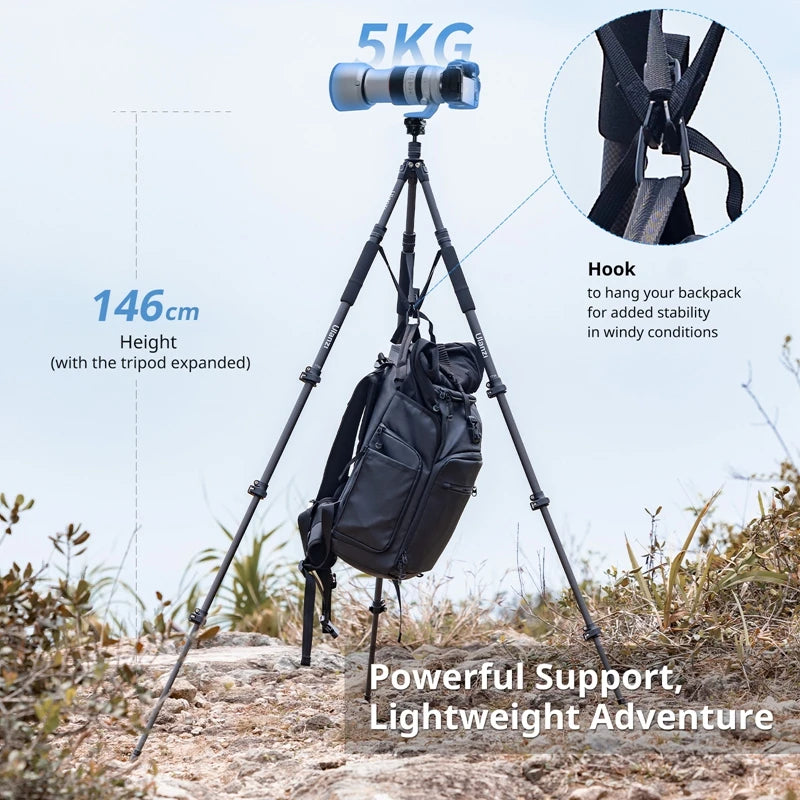 Ulanzi TT35 5-in-1 Hiking Stick Tripod Kit with Quick Release Ball Head 146cm Selfie Stick Monopod Outdoor Photograph Tripod