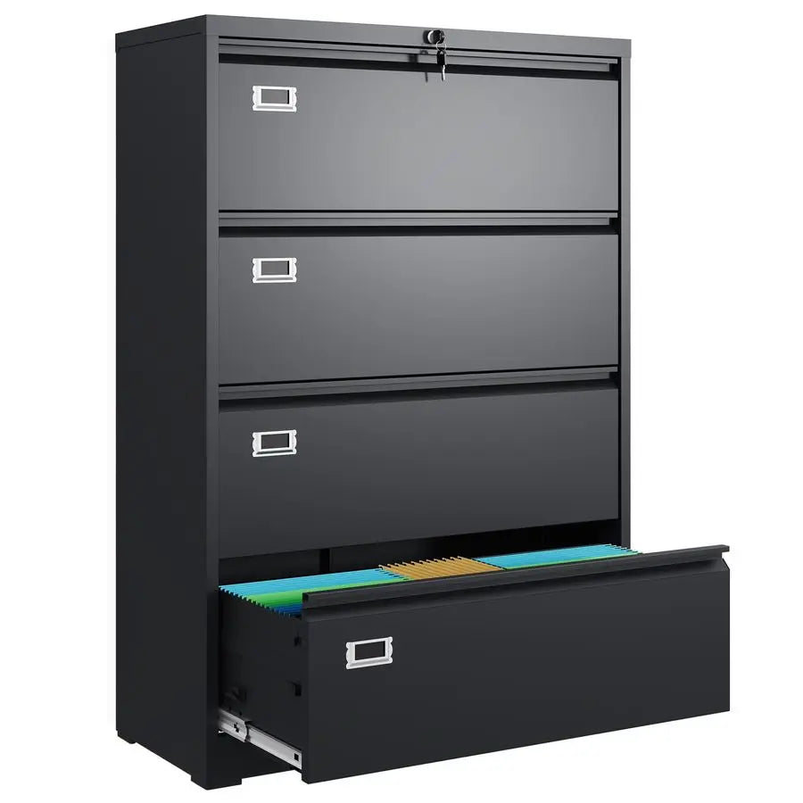 4 Drawer Lateral File Cabinet with Lock, Metal Filing Cabinets for Home Office, 16 D x 35 W x 52 H Wide Storage Organization fo