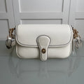New White Grained Leather Crossbody Bag | Gold Buckle Shoulder Bag | Retro Fashion Handbag for Daily/Date