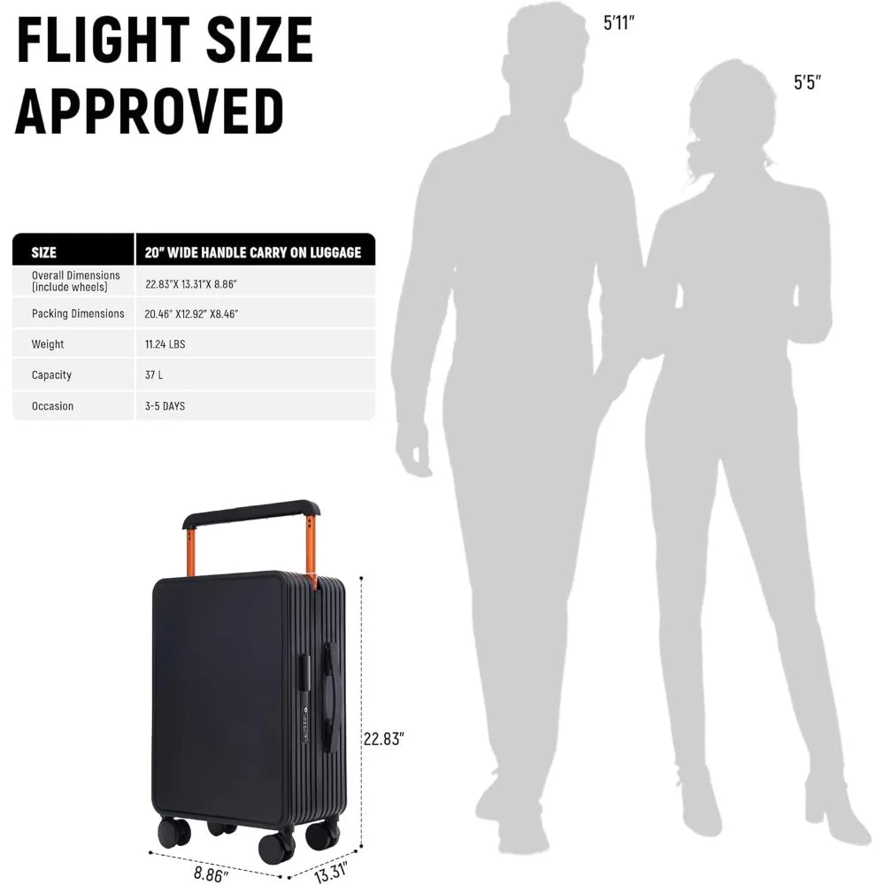 Frameless Hardshell Spinner Luggage with TSA Lock, 20 Wide Handle, PC Material, Zipper Closure for Travelers