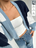 Color Block Drop Shoulder Knit Cardigan for Women, Long Sleeve Fall Winter Casual Top