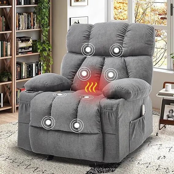 Ergonomic Fabric Nursery Chair with Overstuffed Rocker, Vibration, and Gentle Heat Features