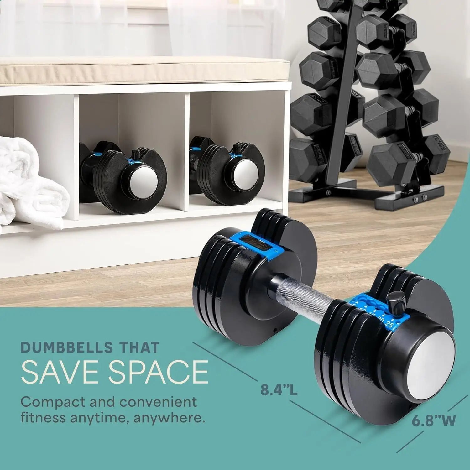 W_Adjustable Dumbbells Set - 5in1- 25lb weights Set & Single with Rack - Quick Adjust, Secure Grip - Compact Hand Weights