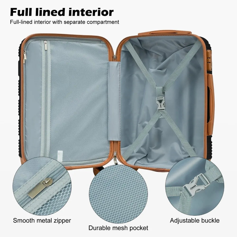 6-piece abs+pc hardshell luggage set with spinner wheels, lightweight suitcase set with tsa lock and ykk zipper