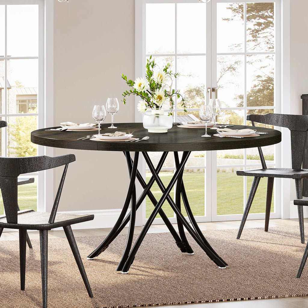 Tribesigns Round Dining Table, 47-Inch Wood Large Farmhouse and Modern Kitchen Table for 4-6 People with Gray Frame