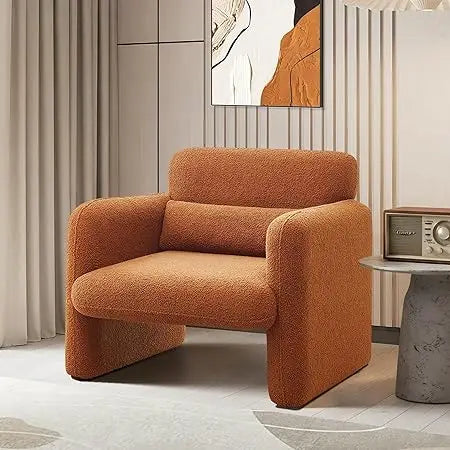 Modern Sherpa Fabric Accent Chair - Comfortable Upholstered Armchair with Waist Pillow for Leisure and Style