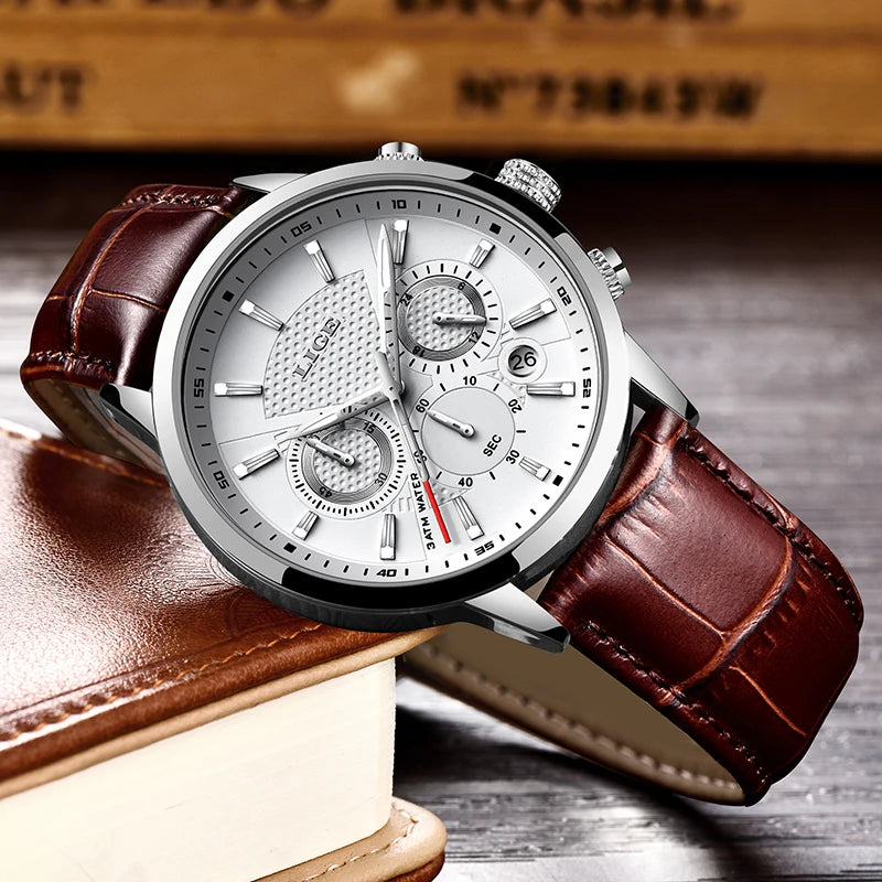 LIGE Watch Men Fashion Leather Sports Watches Men's Army Military Quartz Wristwatch Chronograph Male Clock Relogio Masculino