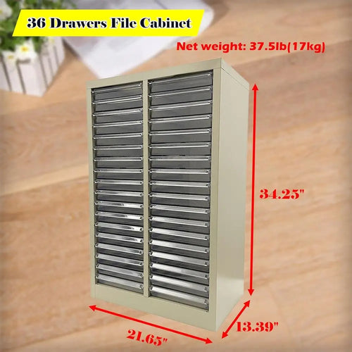 36-Drawer Steel Office Storage Cabinet with Transparent Drawers and Curved Handles for Small Items Organization