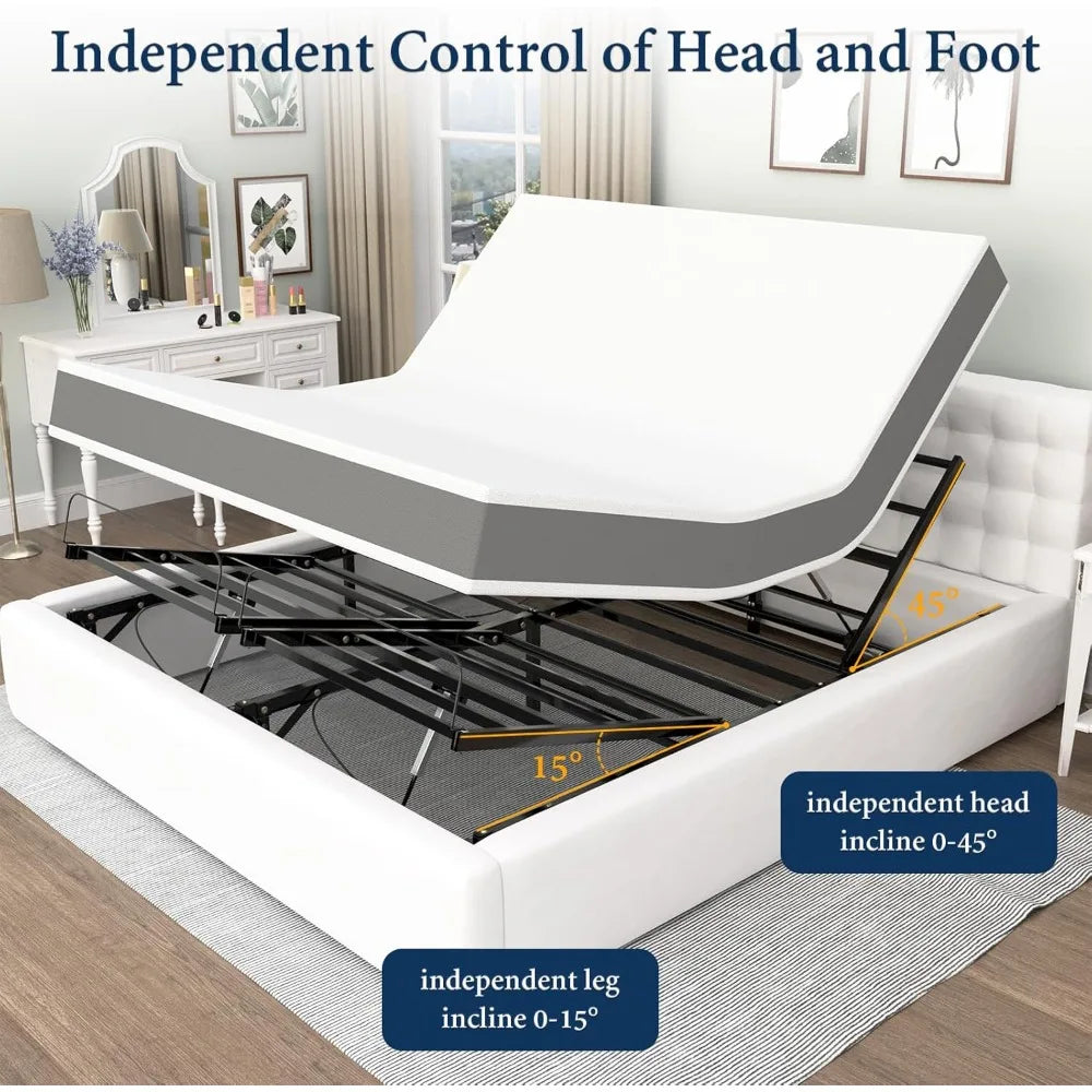 Adjustable Bed Frame King, King Adjustable Base Electric Base with Remote Control, King Size Adjustable Bed Frame with Independe