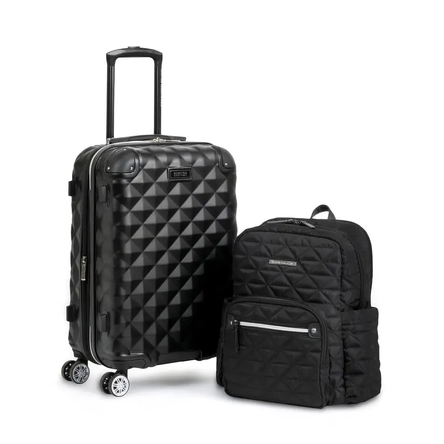 Tower Collection Lightweight Hardside Expandable 8Wheel Spinner Travel Luggage, Black, 2Piece Bundle Carry On Backpack