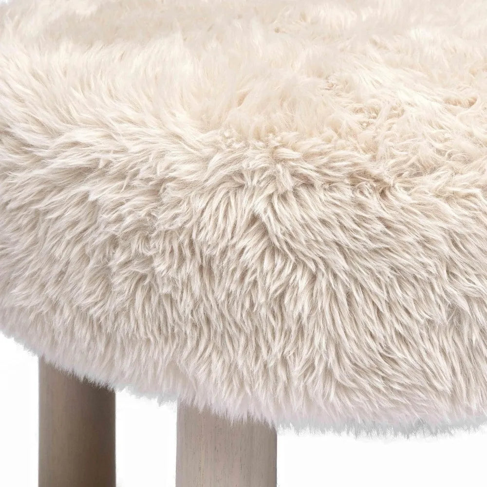 Vegan Shearling Accent Chair, Natural Carmel Color, Wide Seat for Living Room Bedroom Decor