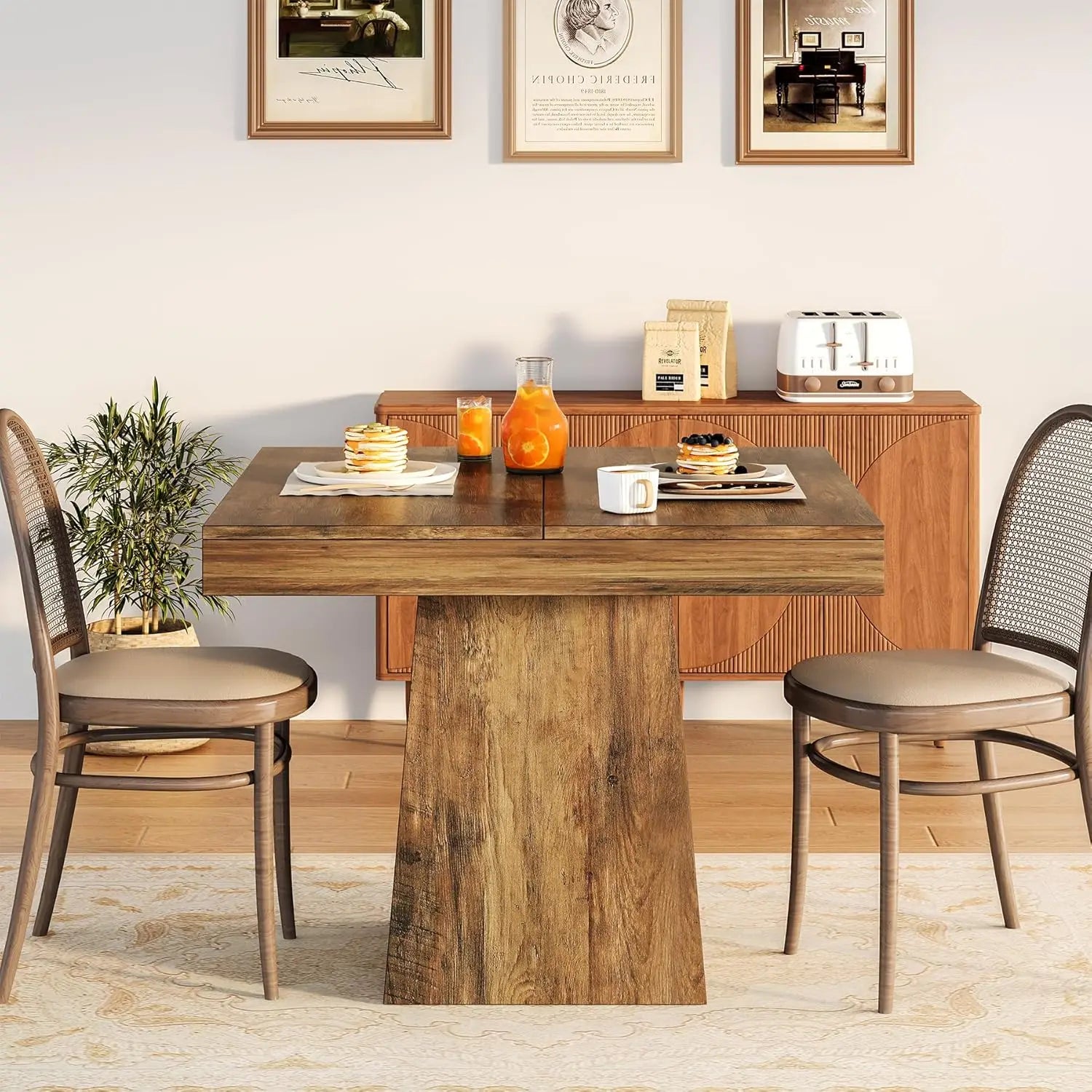 Tribesigns Square Dining Table for 4, 31.5-Inch Kitchen Table Small Dinner Table with Sturdy Pedestal Base, Farmhouse Dining Roo