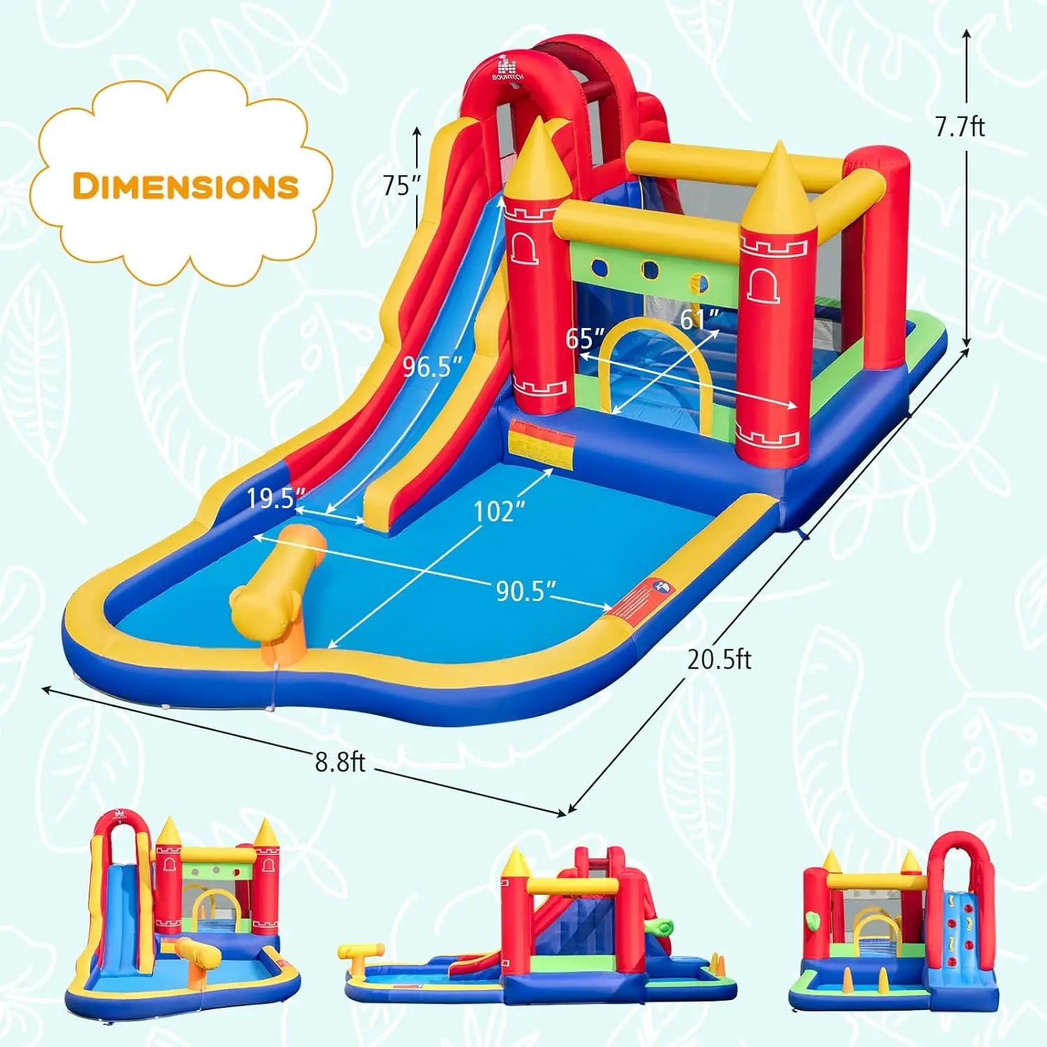 Inflatable Water Slide, 9 in 1 Bounce House Water Slide Combo for Outdoor Fun w/Large Splash Pool, Ball Pit, Blow up Bouncy Cast