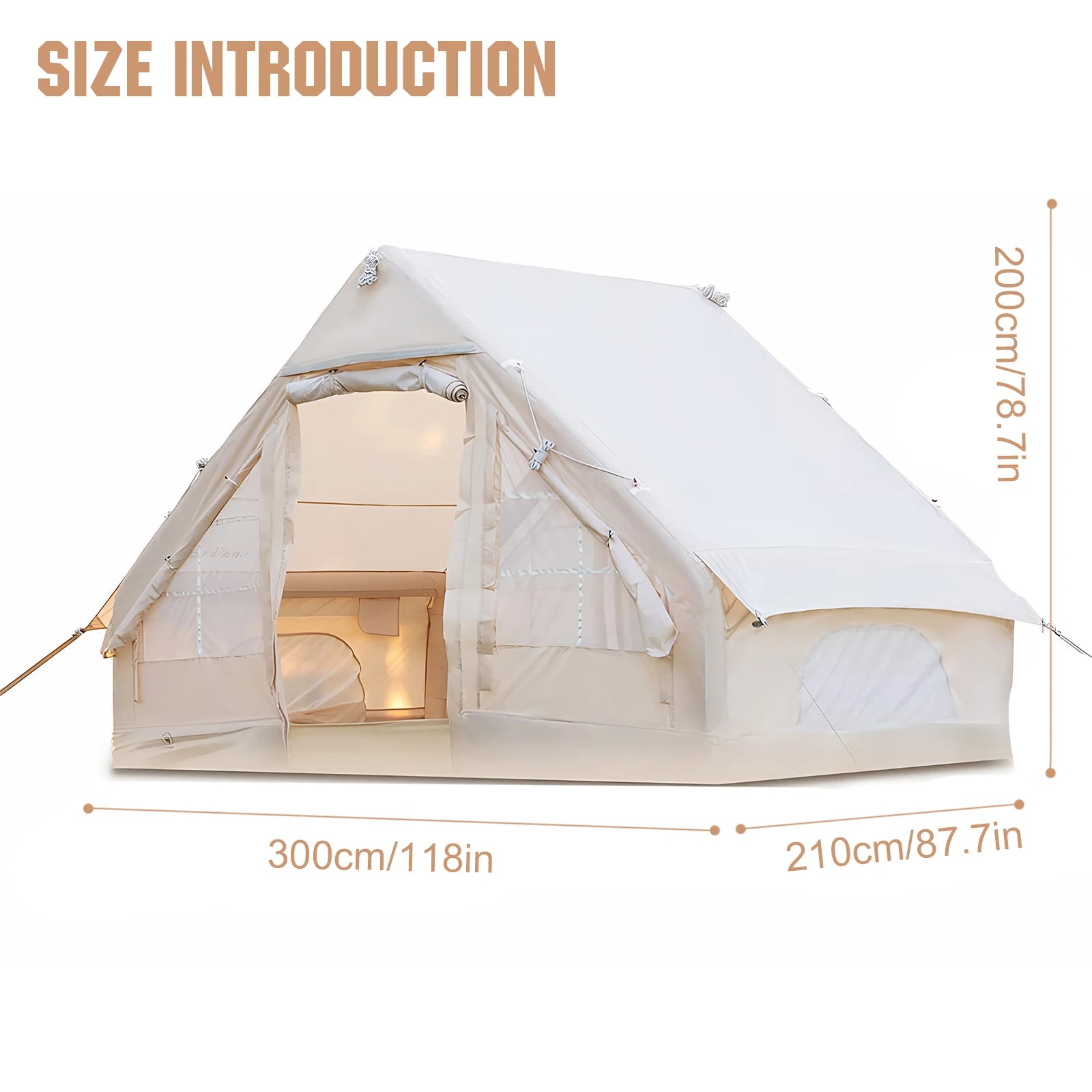 Inflatable Tent Breathable Portable Glamping Tent Oxford Fabric Air Family Tunnel Tent Easy Setup 4-6 Person House