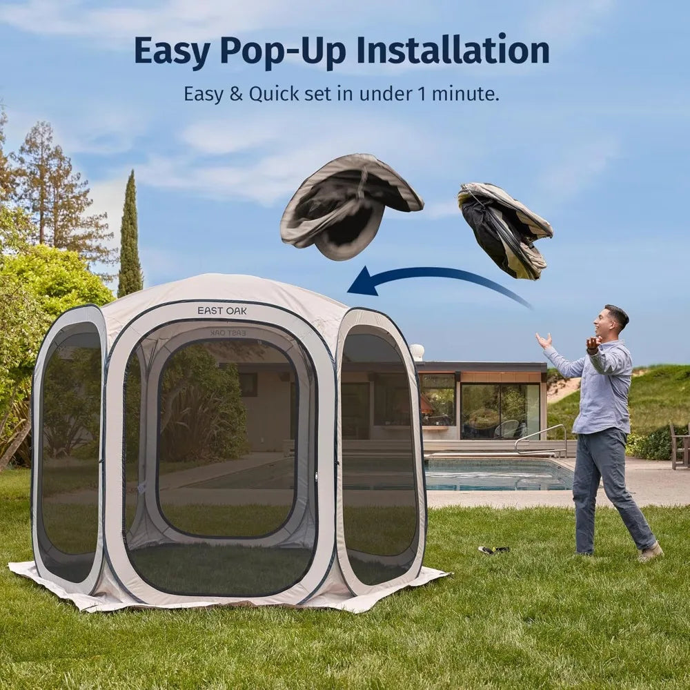 Screen House Tent Pop-Up, Portable Screen Room Canopy Instant Screen Tent 10 x 10 FT with Carry Bag for Patio, Backyard, Deck