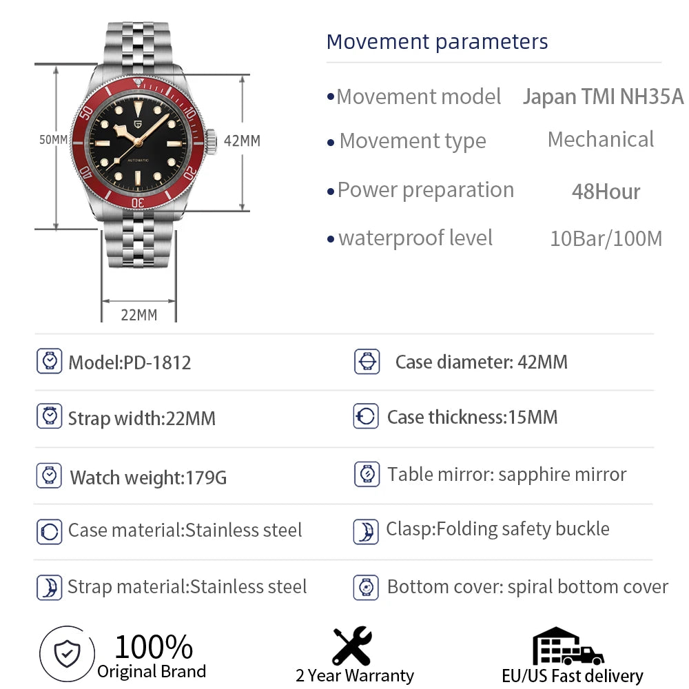 PAGANI DESIGN BB58 2025 New Bracelet Men's Luxury Retro Automatic Watches AR Sapphire glass NH35A Mechanical Wrist Watch For Men