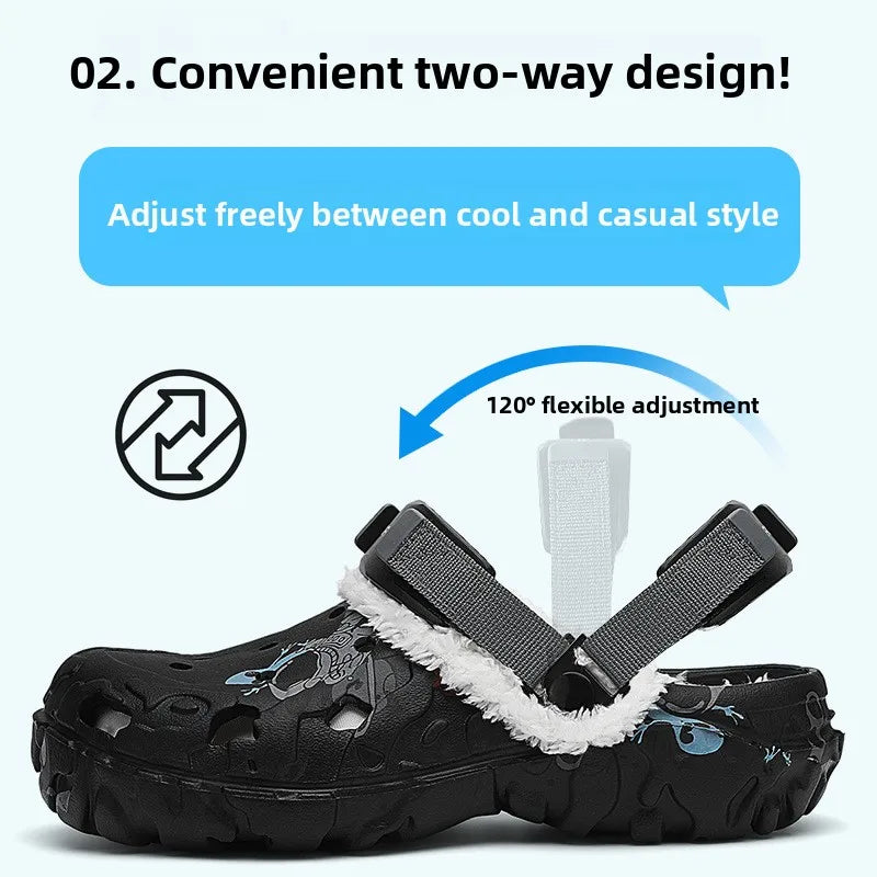 Winter Anti-Slip Fleece Lined Large Size Cotton Slippers Removable Upgraded EVA Clog Shoes for Men Breathable Slip-On Shoes
