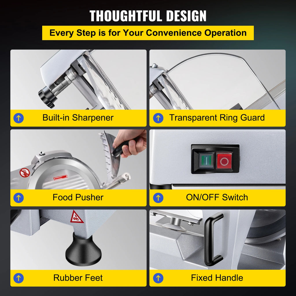 SucceBuy 240W Commercial Meat Slicer Electric Deli Food Slicer "10" Carbon Steel Blade Electric Food Slicer Kitchen Appliances