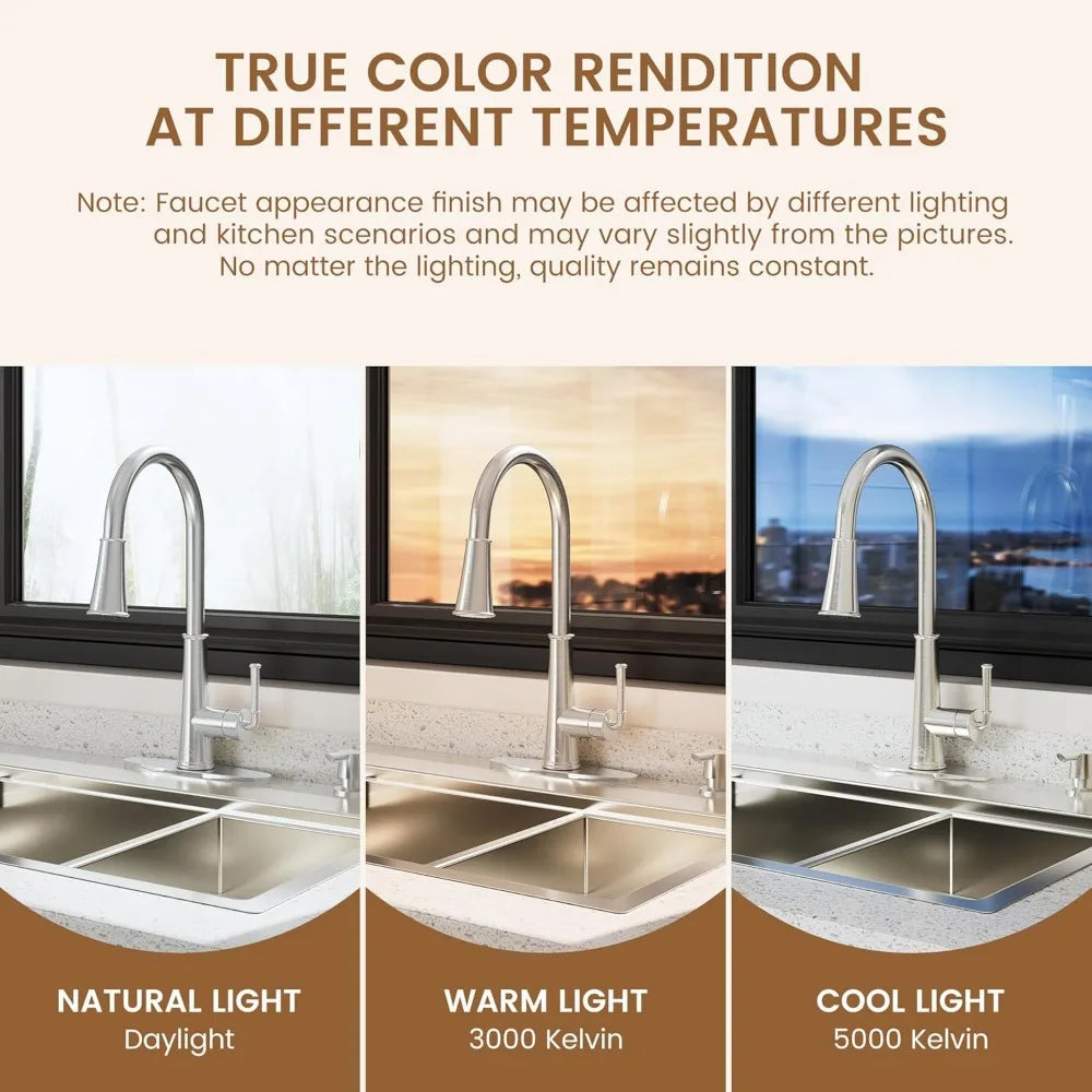 Touchless Motion Sensor Kitchen Faucet with Pull-Down Spray and LED Light, Including Soap Dispenser for Enhanced Sink Functional