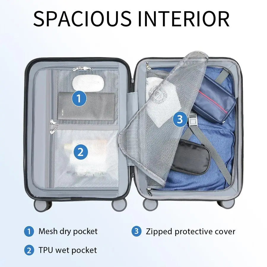 Expandable Carry On Luggage with Spinner Wheels amp Builtin TSA Lock, Durable Suitcase Rolling Luggage with USB Port, CarryOn 20