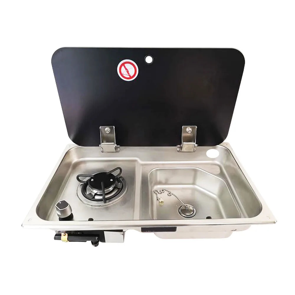 Drop in RV Gas Stove with Stainless Steel Sink Efficient Combustion for Camper Van Kitchen and Outdoor Cooking