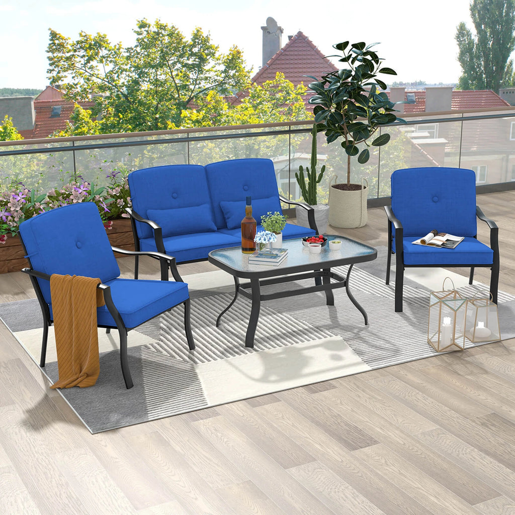 2 PCS Patio Furniture Set Outdoor Loveseat Chair Coffee Table Cushioned Seat Navy
