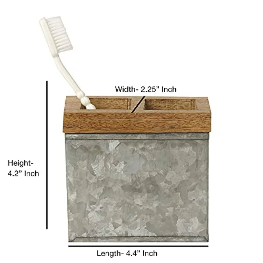 Bath Accessory Set in Galvanized Steel and Wood with Confetti Design Set of 7 : Includes Q-tip Jar Soap Dish Toothbrush Holder