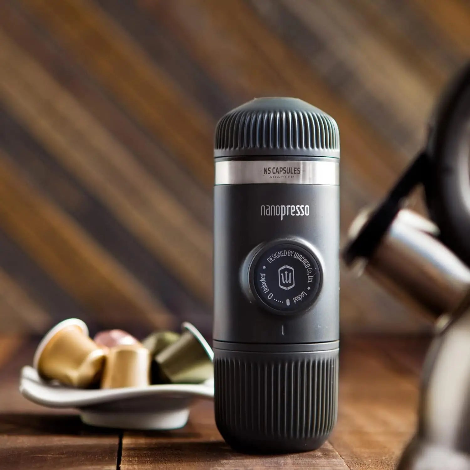 Nanopresso Portable Espresso Maker with NS Adapter, Compatible with NS Capsules & Ground Coffee, Travel Coffee Machine for Campi