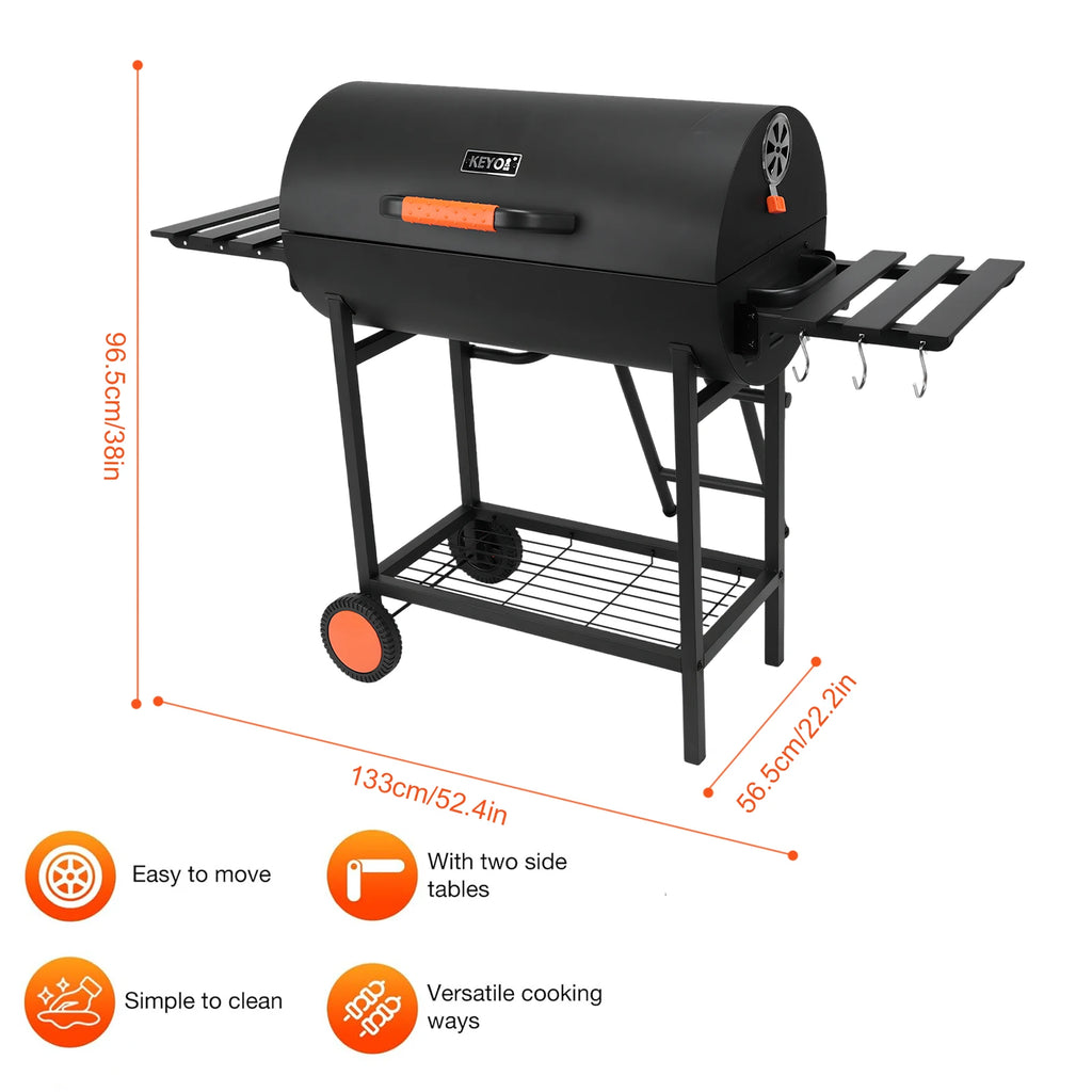Extra Large Outdoor BBQ Grill with 2 Foldable Side Tables Portable Charcoal Grill for Backyard Camping Patio Parties and Picnics