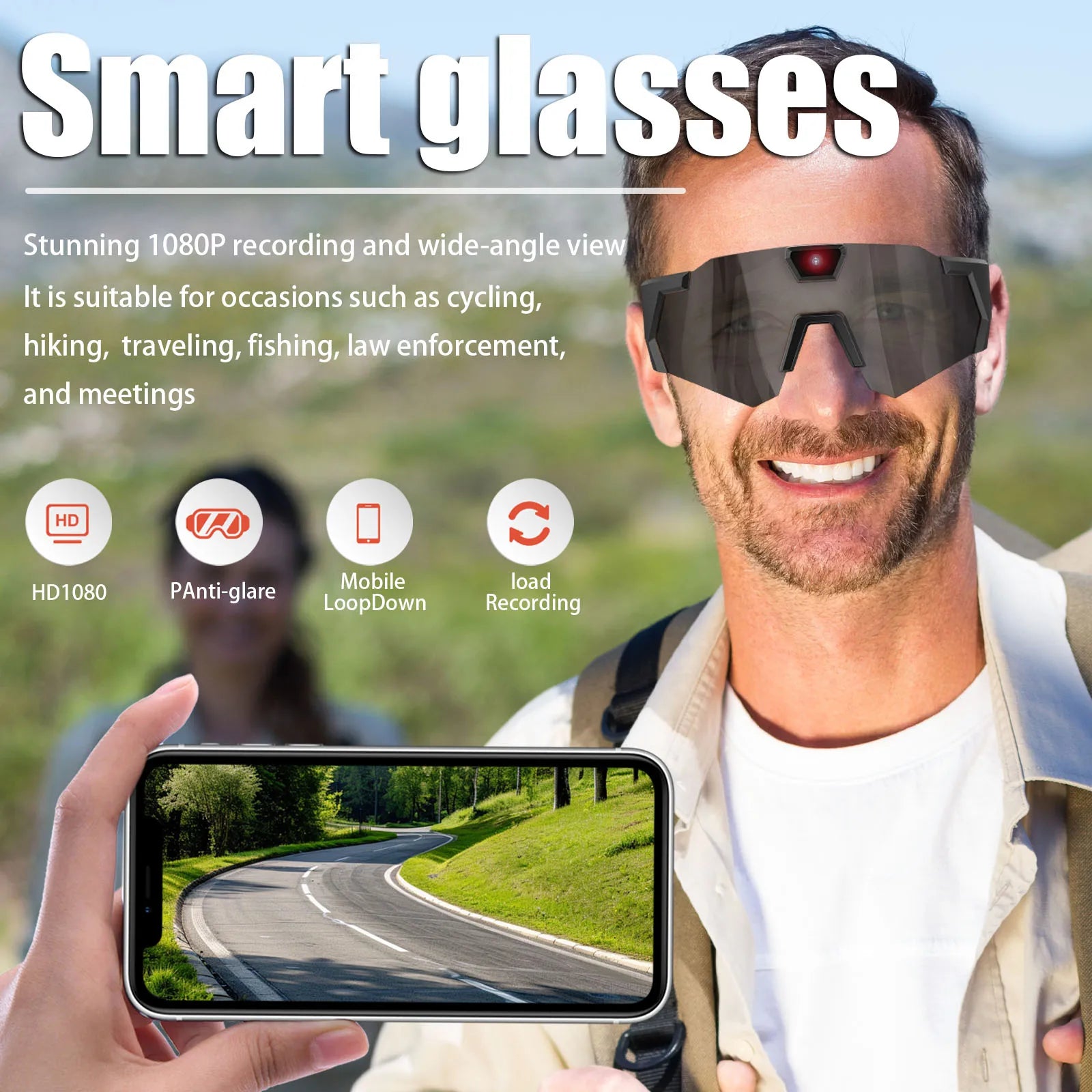 Sport Camera Sunglasses HD 1080P Video Recording Glasses Sports Wearable Glasses Suitable for Men and Women