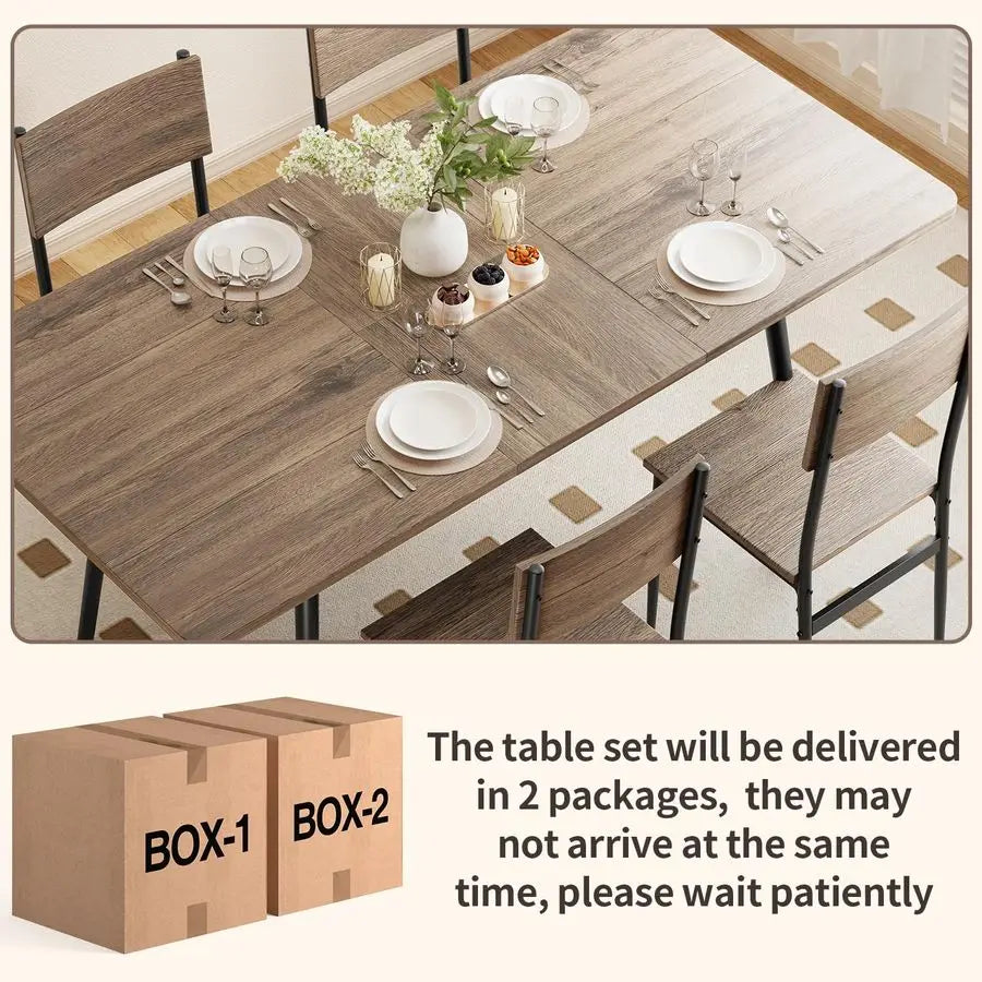 7Piece Dining Table Set for 46 People, Extendable Kitchen Table Set with 6 Chairs, Dining Room Table with Metal Frame and Solid