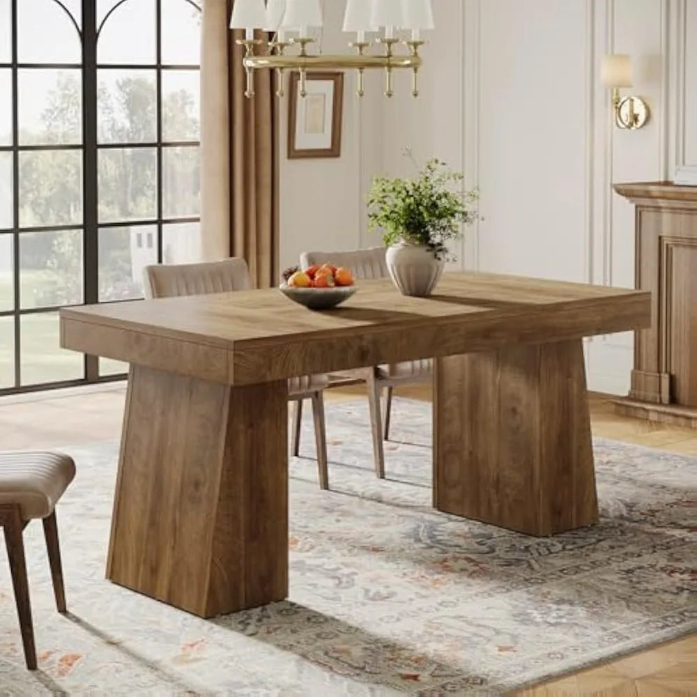 Mid-Century Modern Rectangular Wood Dining Table for 4-6, Sturdy Legs, Suitable for Kitchen Dinner