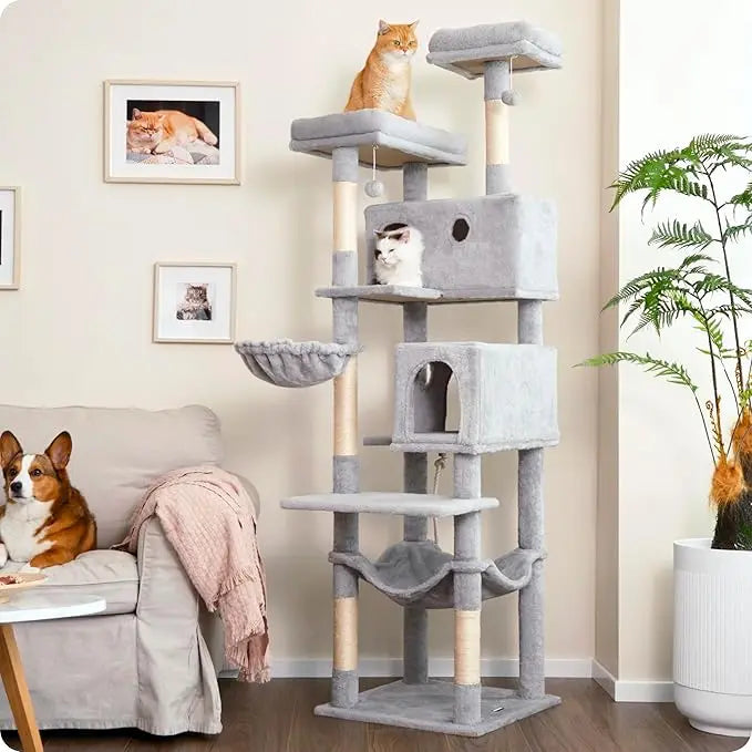 Cat Tree,73.6 inch Tall Cat Climbing Tower for Large Cat Indoor with 2 Large Condos,2 Widened Perches, Sisal Covered Scratching