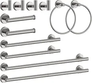 Stainless Steel Bathroom Hardware Accessory Set - 12 Piece Brushed Nickel Towel Holder and Rack Combo for Modern Bath Design