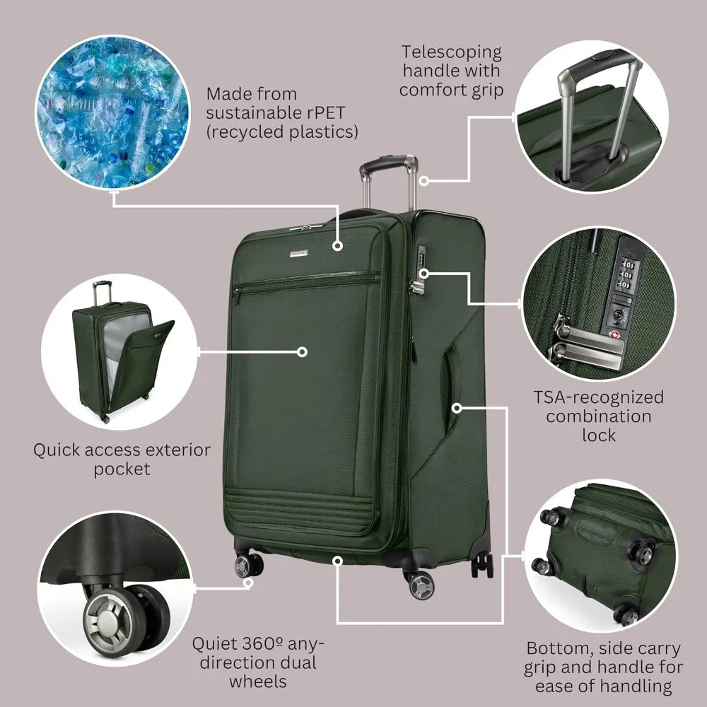 Eco-Friendly Medium Check-In Luggage Crafted from 100% Recycled PET, Lightweight and Sustainable Travel Bag for Eco-Conscious Tr
