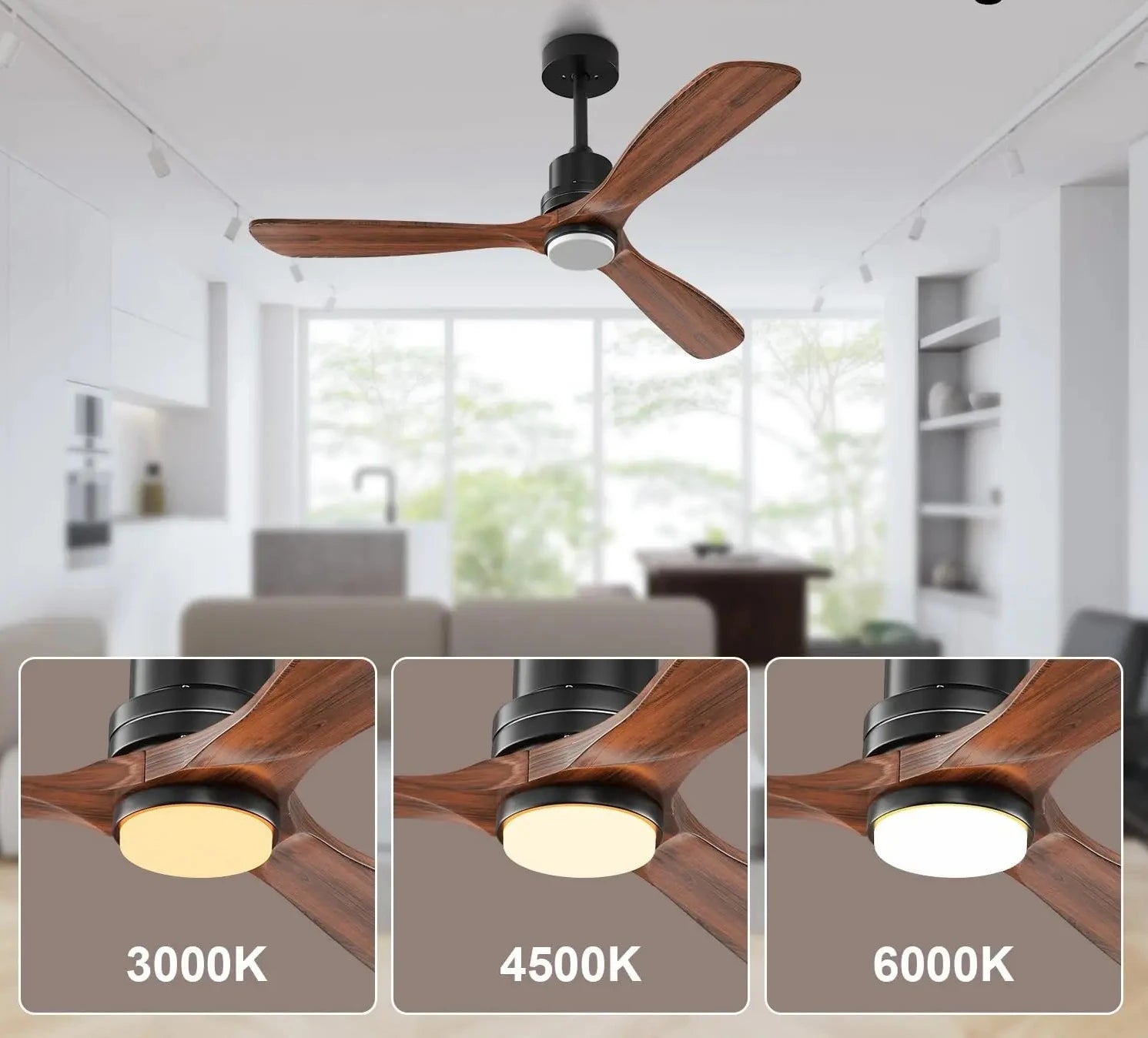 52" Ceiling Fans with Light Remote Control Outdoor Wood Ceiling Fans with LIght for patios Noiseless Reversible DC Motor