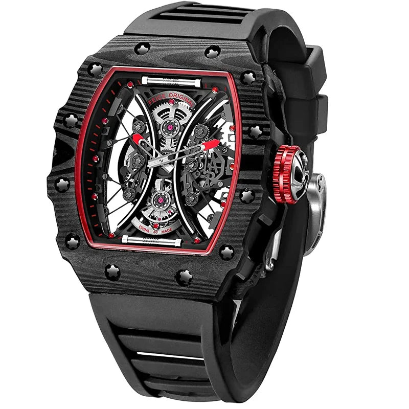 FEICE Men's Automatic Wrist Watch Sapphire Crystal Japanese Movement Skeleton Mechanical Watch Waterproof Sports Wristwatch 602