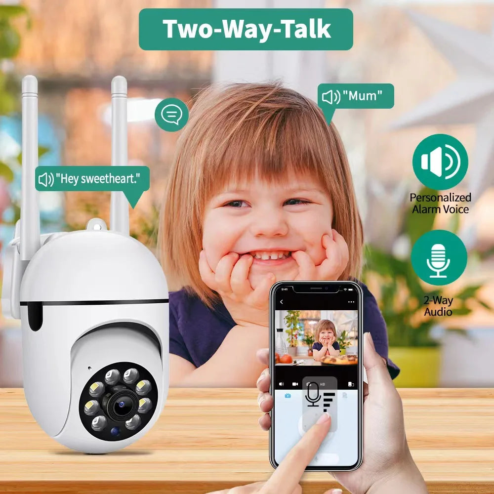 Camera WiFi System: High-definition 1080P home security cameras featuring two-way audio, color night vision, motion tracking, US