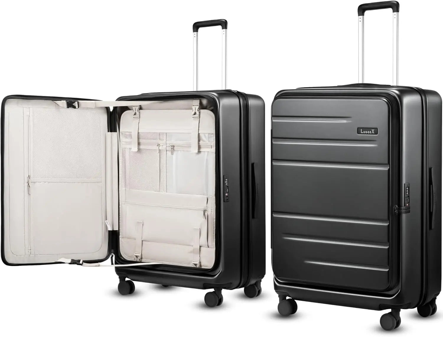 Checked Luggage with Spinner Wheels, FLO5 Expandable Polycarbonate Hard Shell SuitcaseLock (FX-Core, Blue, 24 Inch)