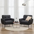 TYBOATLE Accent Chairs Set of 2, Comfy Modern Living Room Chair Black Leather Reading Accent Chairs Tufted Mid Century Arm Chair