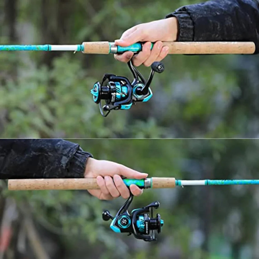 Fishing Rod and Reel Combo, 2-Piece 5-Foot 6-Inch Graphite & Fiberglass Rod, Durable and Strong, Quickset Anti-Reverse Fishing R