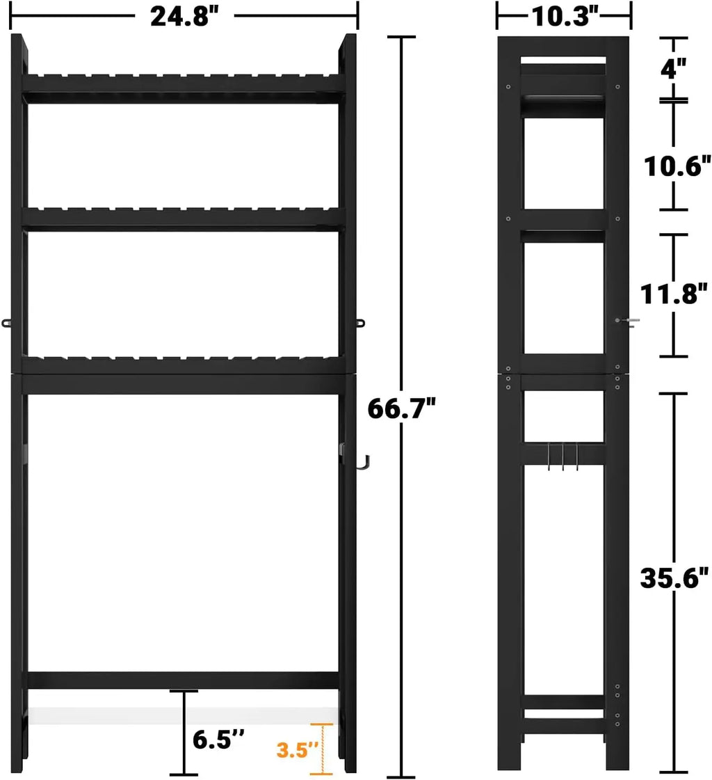 3-Tier Over Toilet Storage Shelf, Bamboo Bathroom Organizer with Hooks, Space-Saving Freestanding Rack for Small Spaces