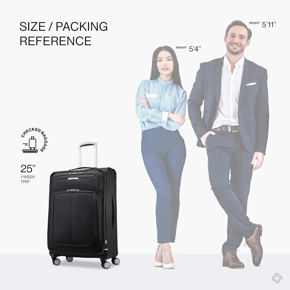 Expandable Softside Spinner Luggage with Medium Size, 25-Inch, Midnight Black, Checked Luggage for Travel