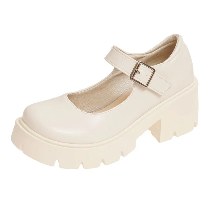 Patent Leather High Heels Mary Jane Shoes Women Japanese Style Ankle Buckle Platform Pumps Woman Punk Jk Uniform Lolita Shoes 43