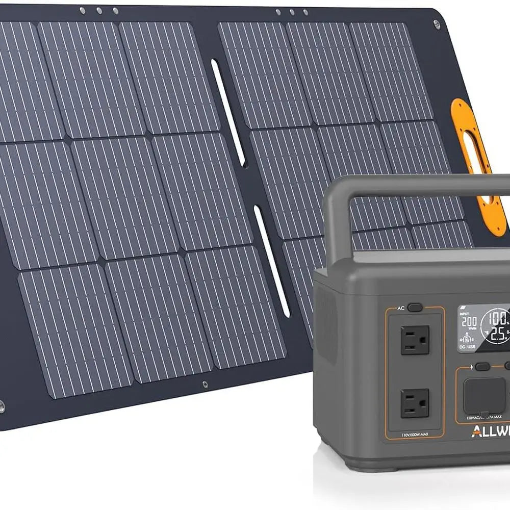LiFePO4 Solar Generator 512Wh(Peak 1000W) with 100W Solar Panel, 500W Portable Power Station with UPS Mode, Pure Sine Wave AC Ou