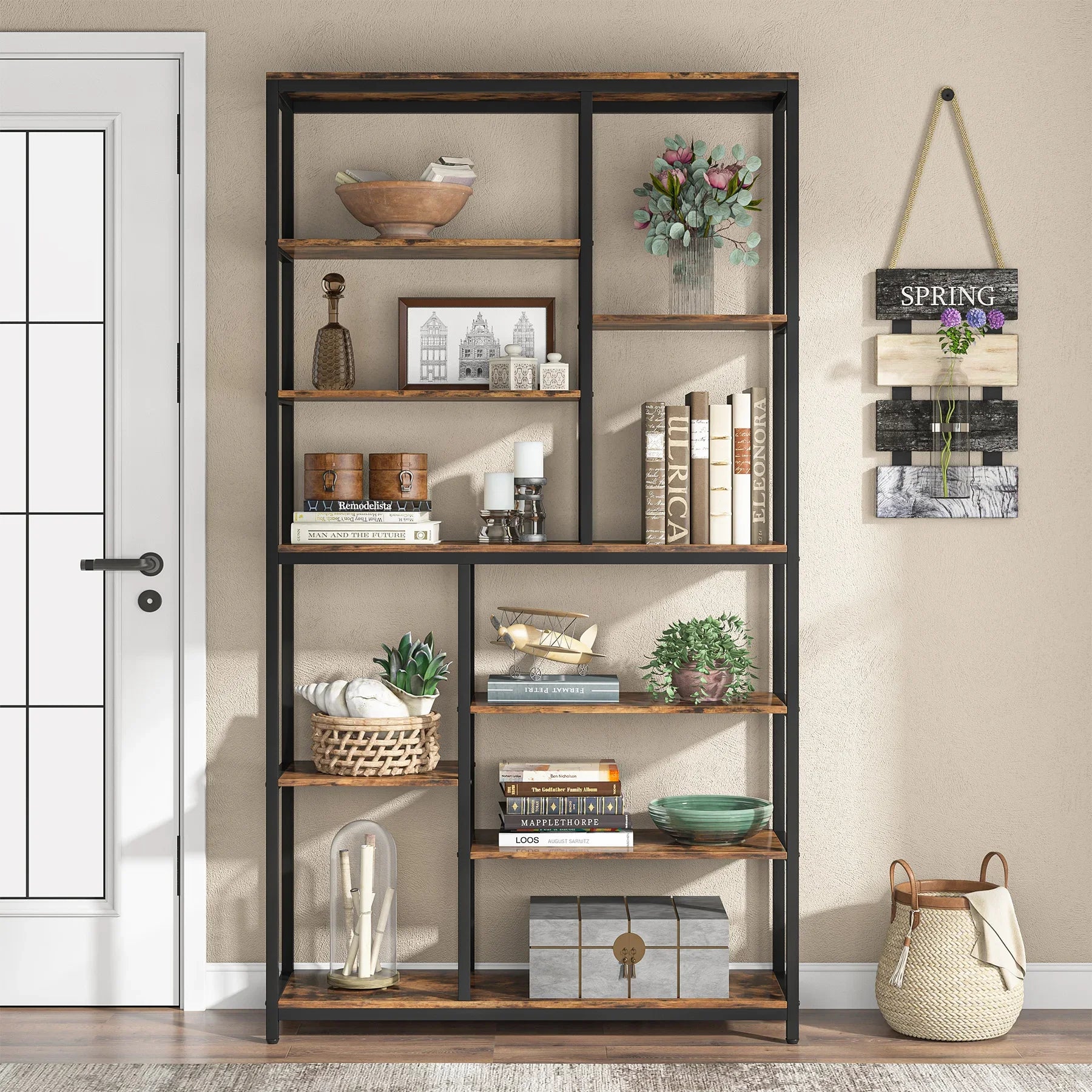 Tribesigns Modern 8-Tier Staggered Bookcase -, Wide Wood Etagere Shelving Unit