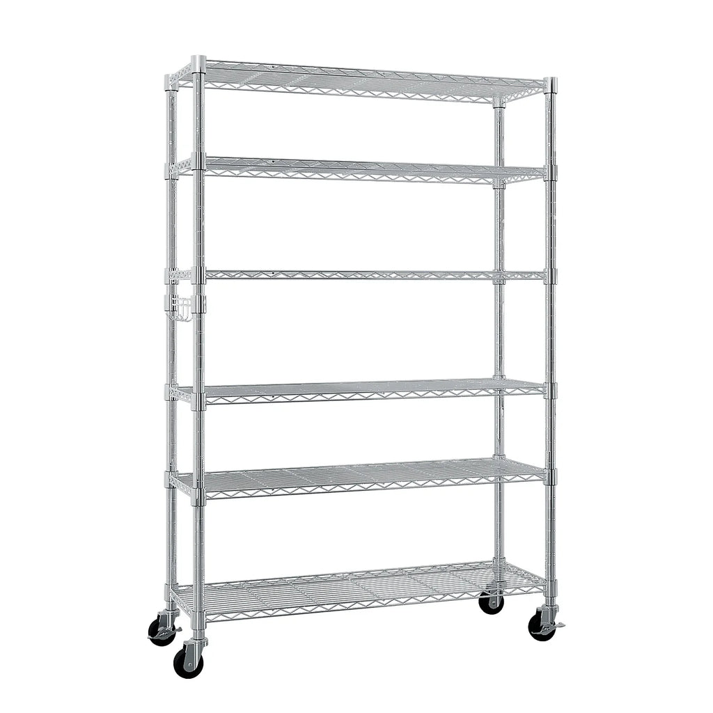 6-Tier Adjustable Metal Shelf with Wheels, Freely Adjustable Spacing, Home Storage Rack for Garage, Living Room, Bedroom