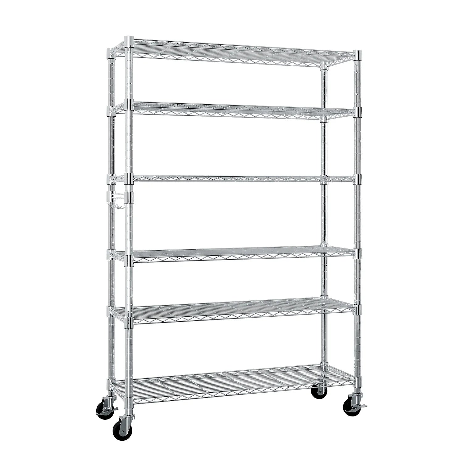 6-Tier Adjustable Metal Shelf with Wheels, Freely Adjustable Spacing, Home Storage Rack for Garage, Living Room, Bedroom