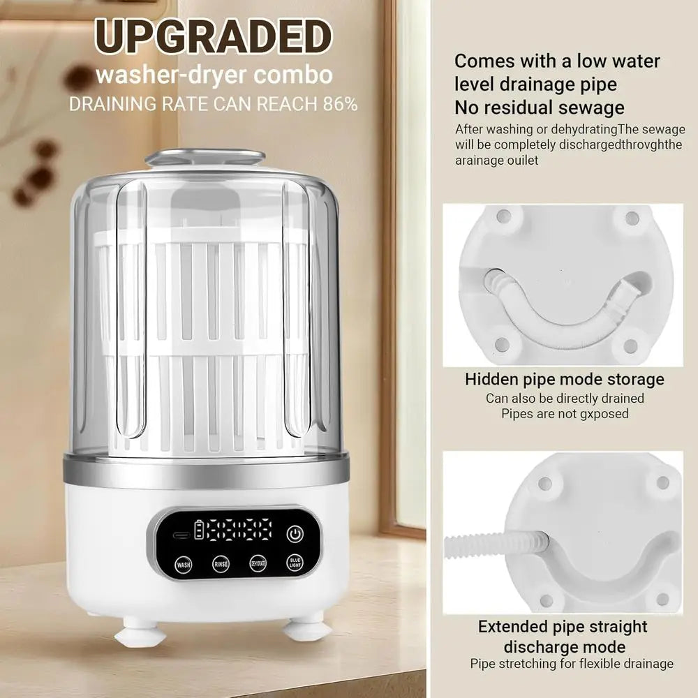 3L Portable Washing Machine, 3-in-1 Washer-Dryer Combo, Mini Underwear-Specific Washer, 3000mAh Laundry Machine for Apartments,